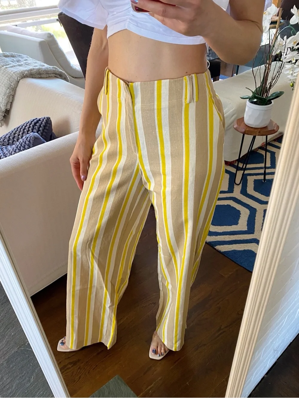 ZARA Striped Linen Blend Wide-Leg Trousers in Beige and Yellow! 🐚